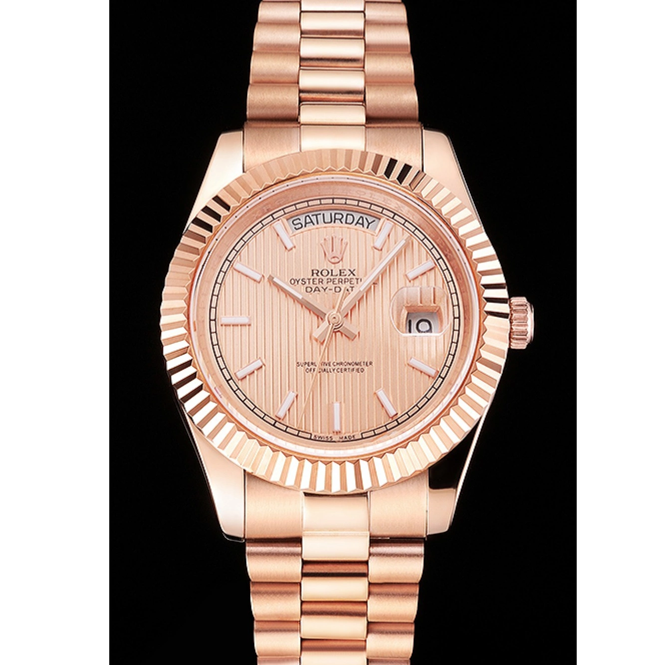 MiroTime 0710 Swiss Rolex Day Date 40 Rose Gold Etched Dial Rose Gold Case And Bracelet